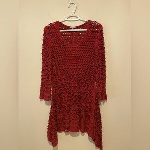 Linea Domani Faux Ultra Suede Disco Laser Cut Out Red Burgundy Tunic. Size Lg.